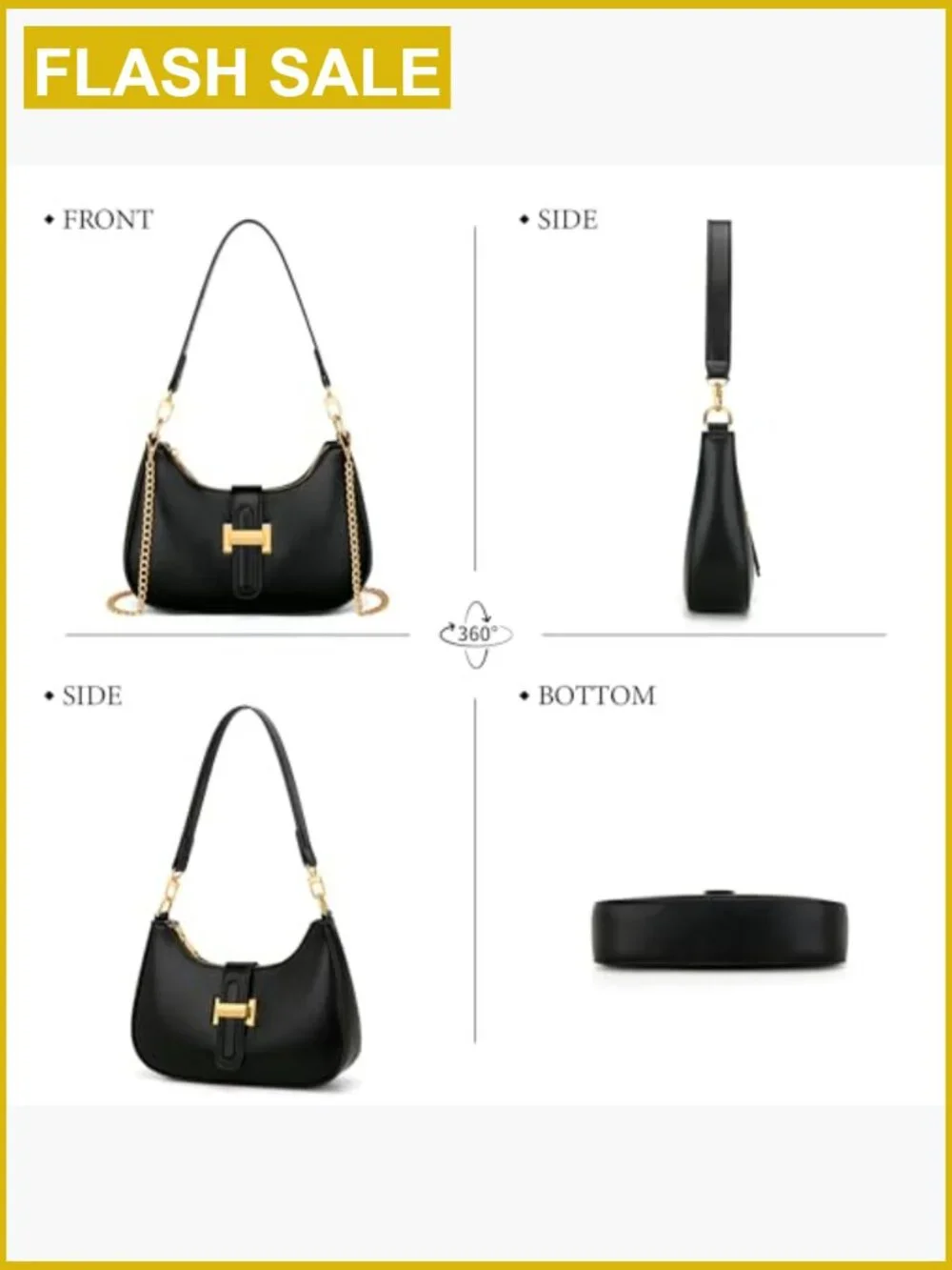Vegan Leather Hobo Shoulder Bag with Removable Strap, Crescent Handbag